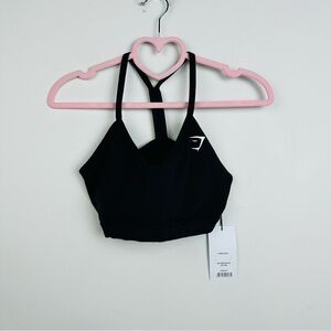 Gymshark NWT Black V NECK SPORTS BRA Light Support Size Small